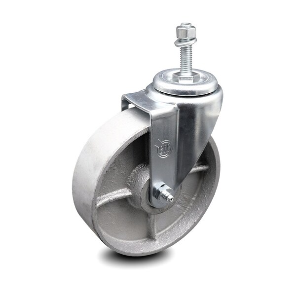 Semi Steel Swivel Threaded Stem Caster w/Roller Bearing - 5" Wheel & 3/8" Stem